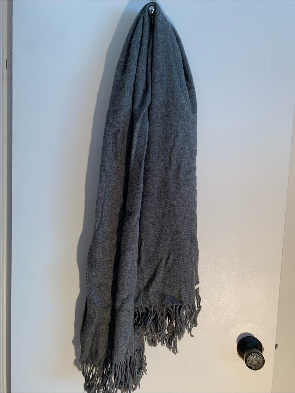 Pieces , Women's wool blend Grey Fringe Scarf - Classic Winter Accessory